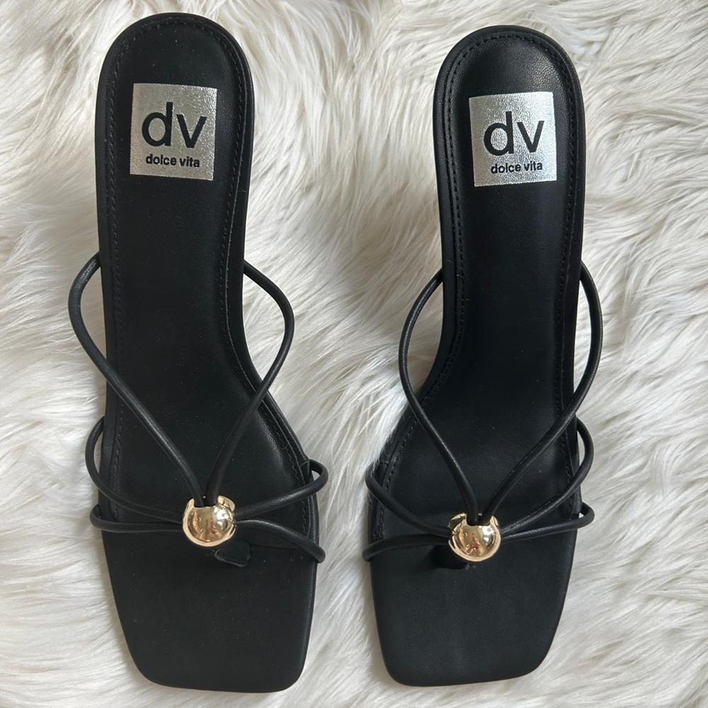 New!Dolce Vita Black Strappy Square-Toe Heeled Sandals